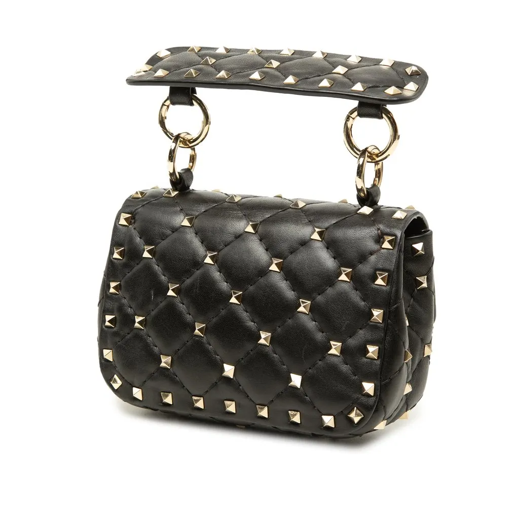 Valentino Micro Nappa Rockstud Spike Satchel Black Leather Very good - Back View