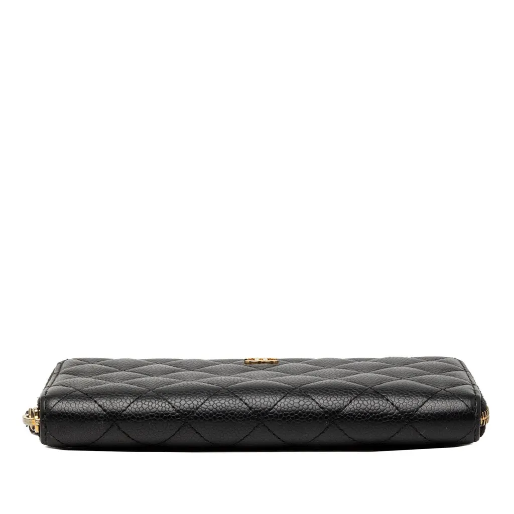 Chanel CC Quilted Caviar Zip Around Long Wallet Black Leather Very good - Inside View