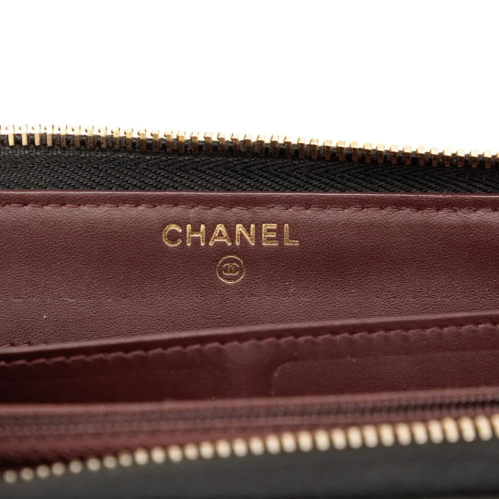 Chanel CC Quilted Caviar Zip Around Long Wallet Black Leather Very good - Box View