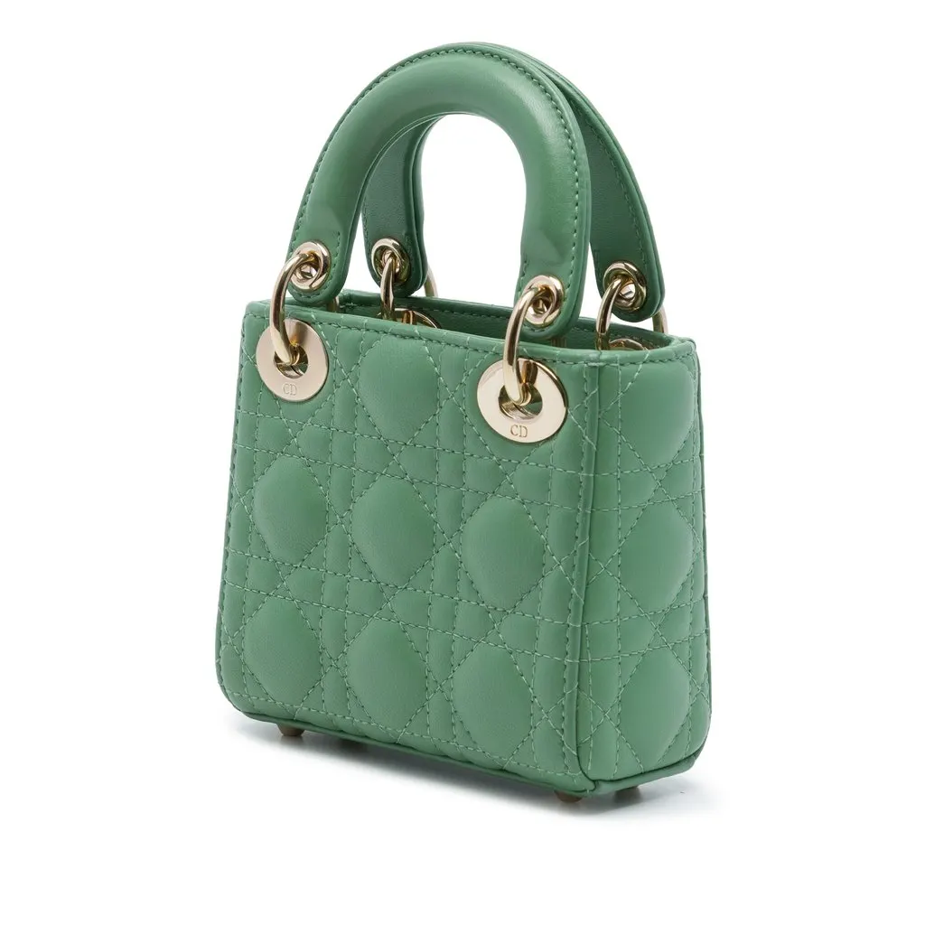 Dior Micro Lambskin Cannage Lady Dior Green Leather Very good - Back View