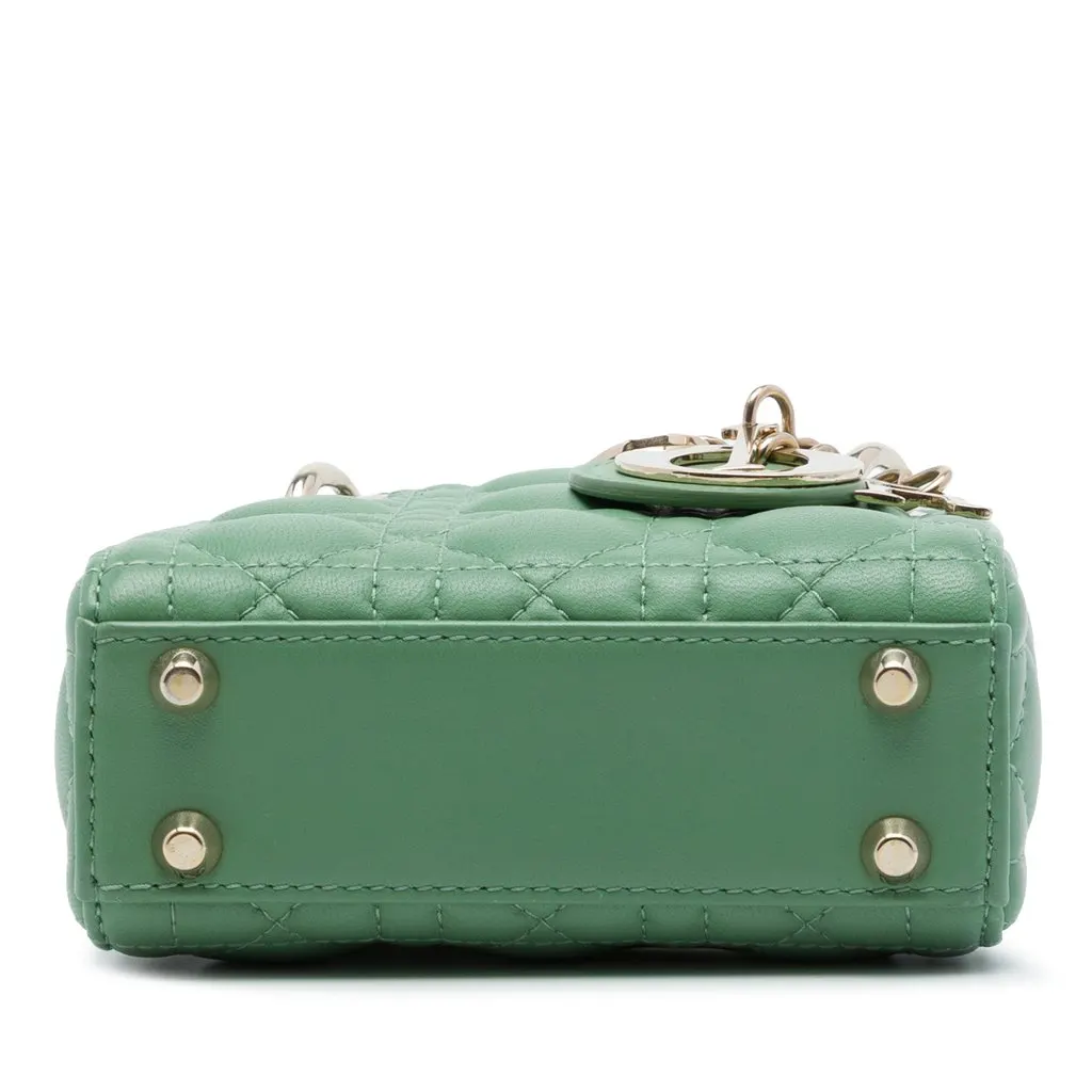 Dior Micro Lambskin Cannage Lady Dior Green Leather Very good - Inside View