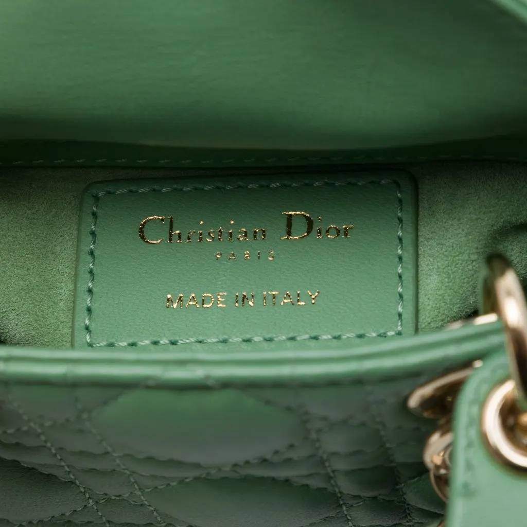 Dior Micro Lambskin Cannage Lady Dior Green Leather Very good - Box View