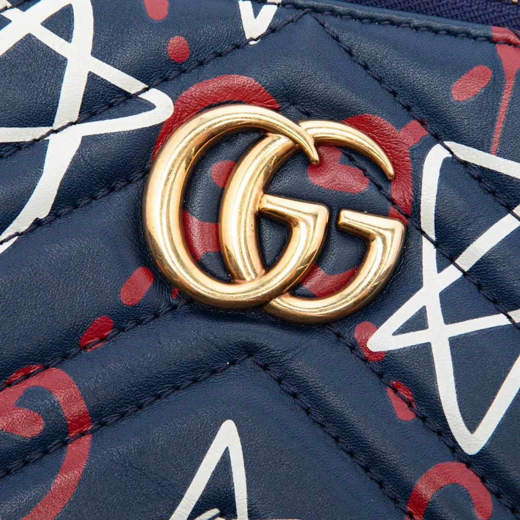 Gucci Mini GG Marmont Matelasse Calfskin Gucci Ghost Wallet On Chain Blue Leather Very good - Box View