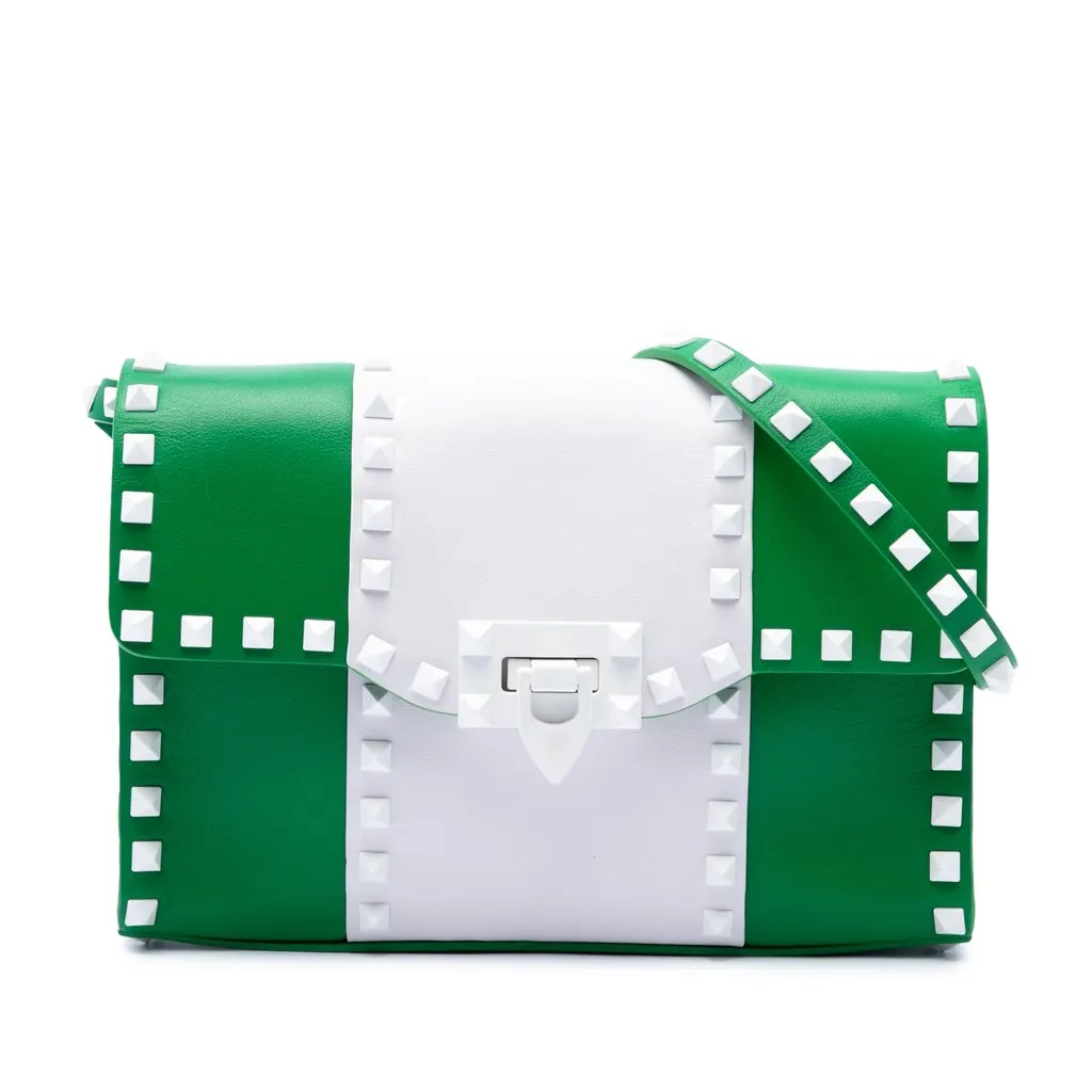 Valentino Medium Leather Colorblock Rockstud Flip Lock Crossbody White Leather Good - Front View