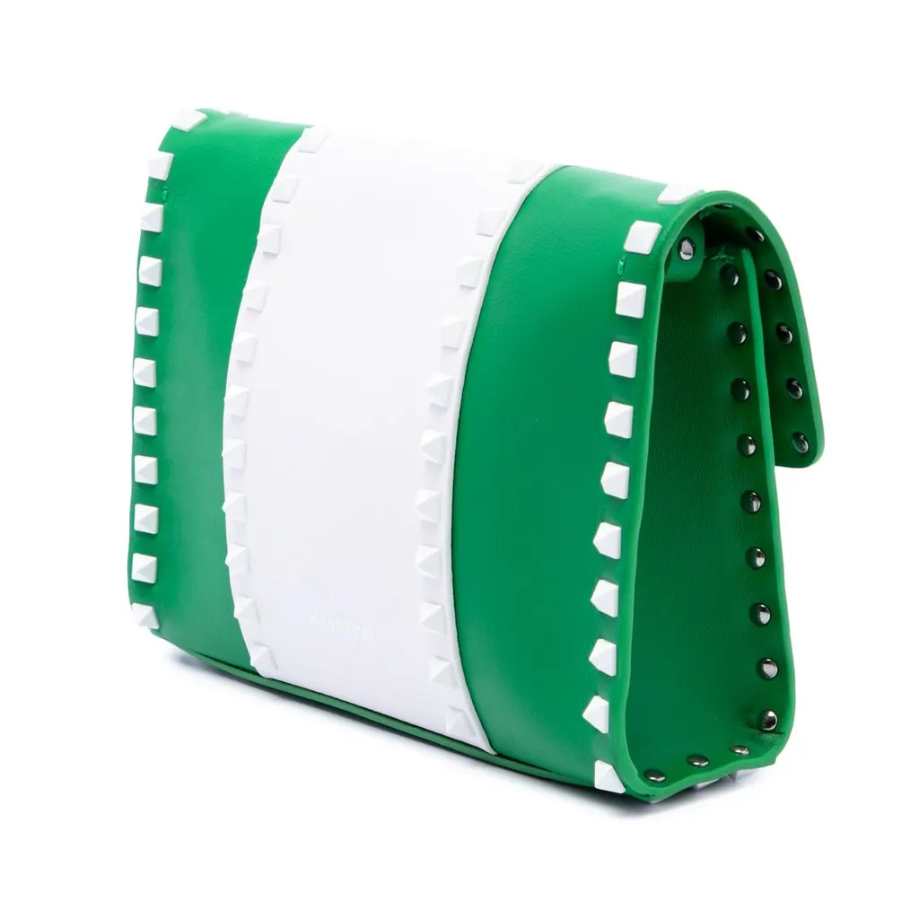 Valentino Medium Leather Colorblock Rockstud Flip Lock Crossbody White Leather Good - Back View
