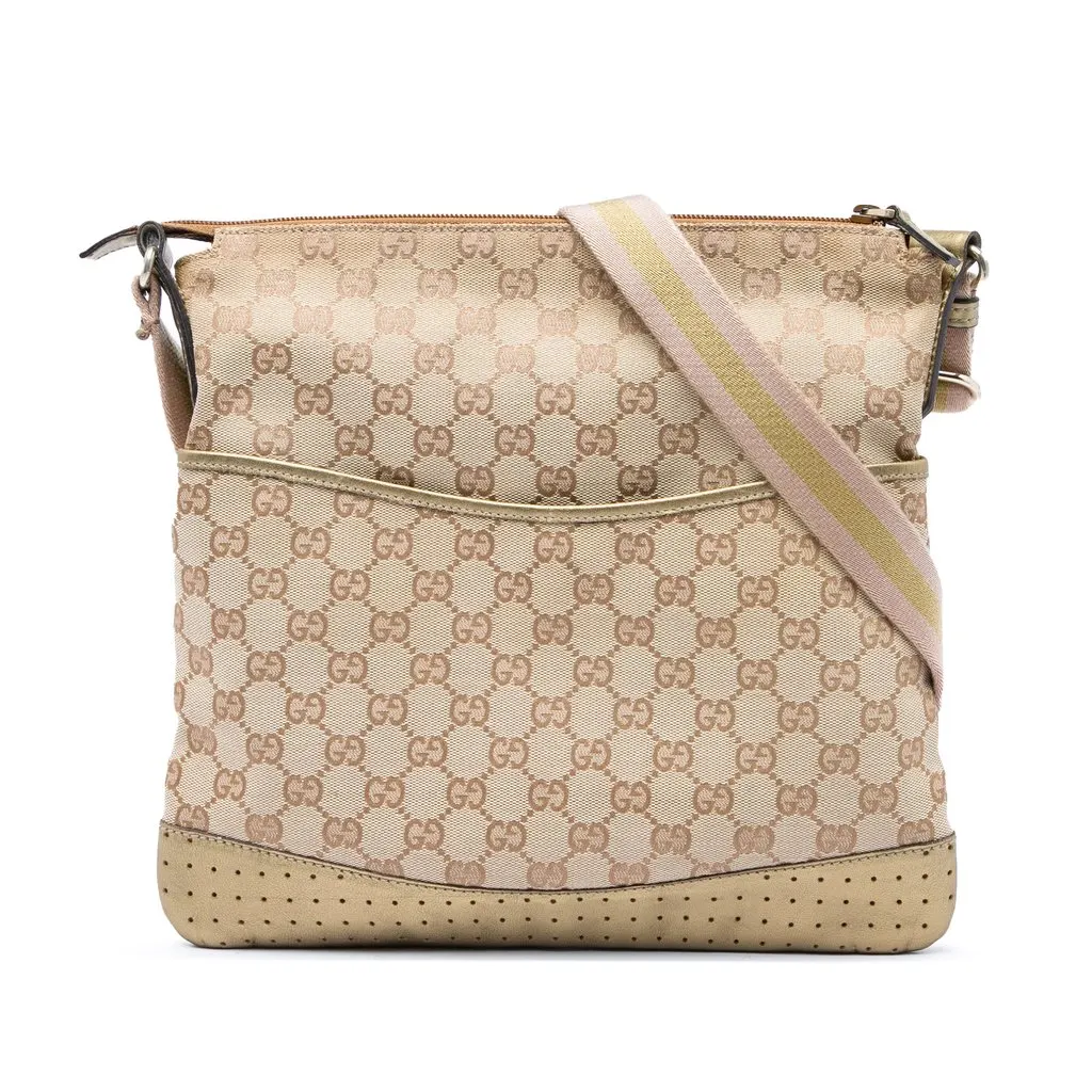 Gucci GG Canvas Web Crossbody Beige Good - Front View