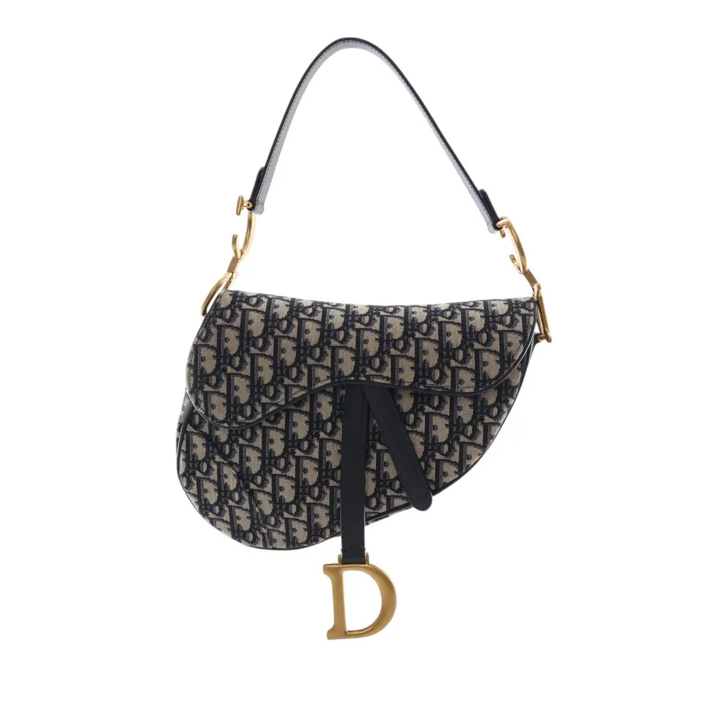 Dior Oblique Canvas Saddle Bag Blue Very good - Front View