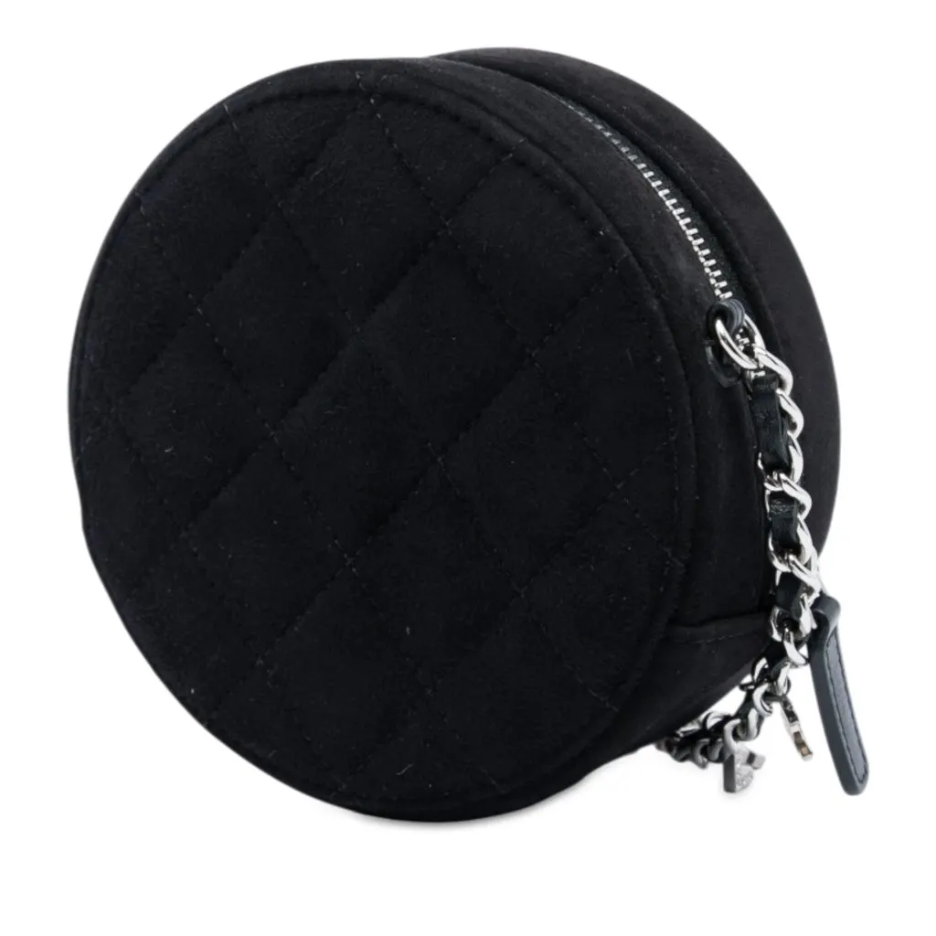 Chanel Quilted Suede Cocostellar Round Clutch with Chain Black Leather Very good - Back View