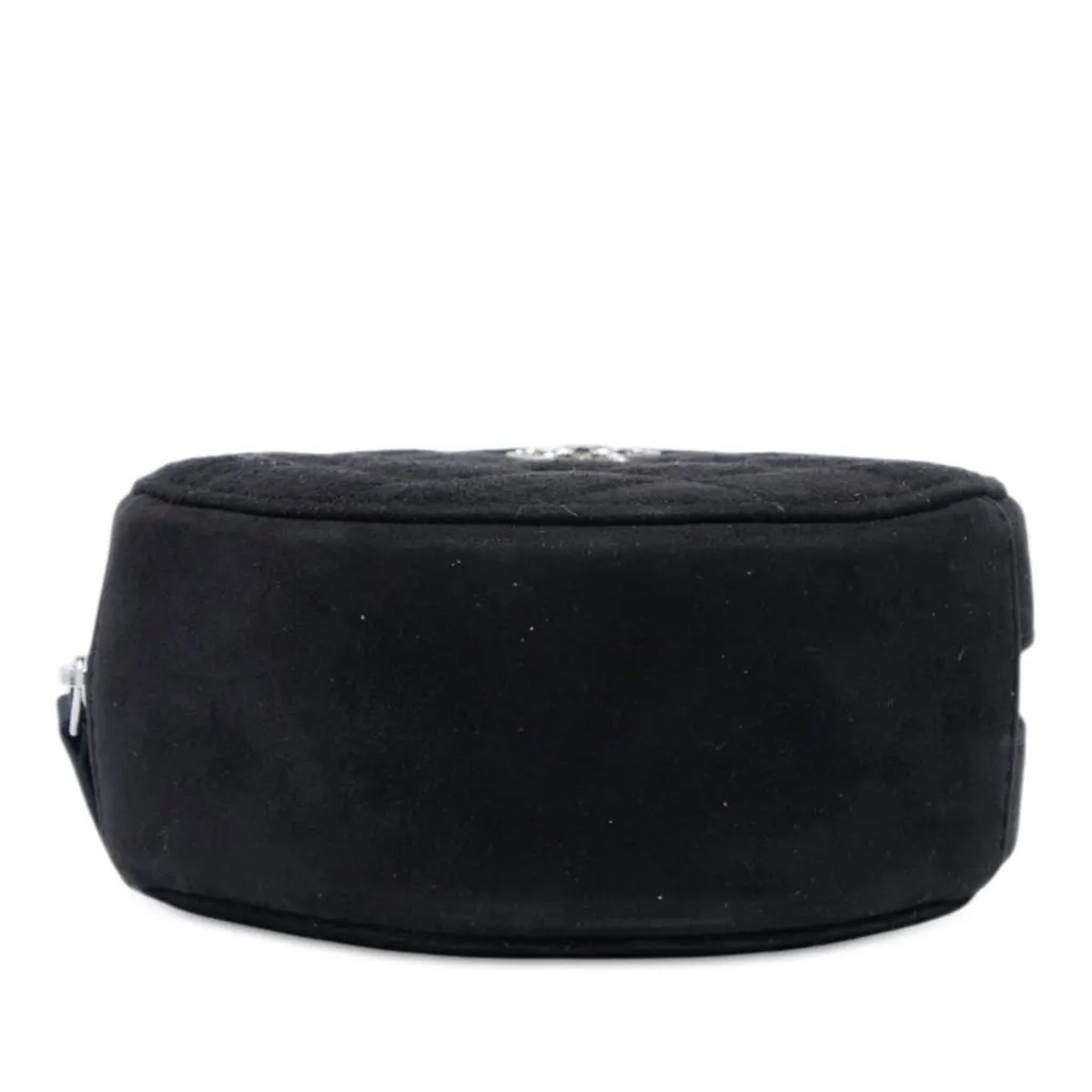 Chanel Quilted Suede Cocostellar Round Clutch with Chain Black Leather Very good - Inside View