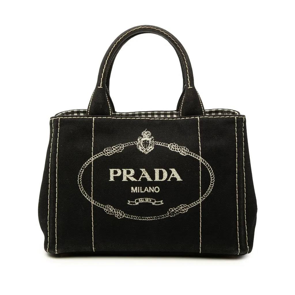 Prada Small Canvas Canapa Logo Tote Black Canvas Very good - Front View