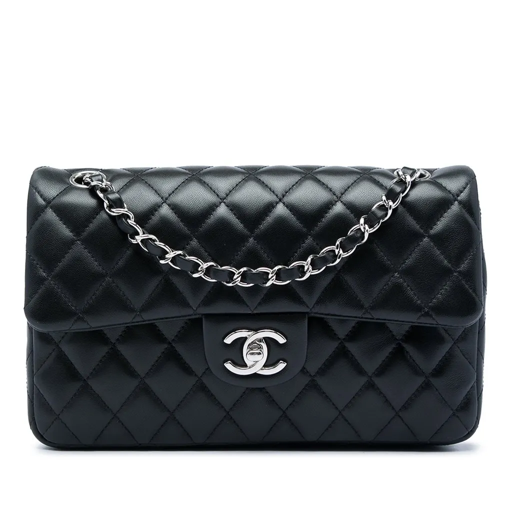 Chanel Medium Classic Lambskin Single Flap Black Leather Very good - Front View