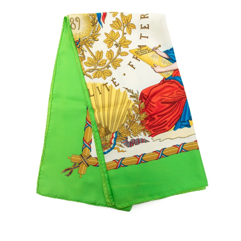 Hermès Republique Francaise Liberte Egalite Fraternite 1789 Silk Scarf 90 Green Silk Very good - Front View
