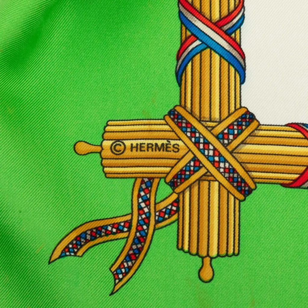 Hermès Republique Francaise Liberte Egalite Fraternite 1789 Silk Scarf 90 Green Silk Very good - Model View