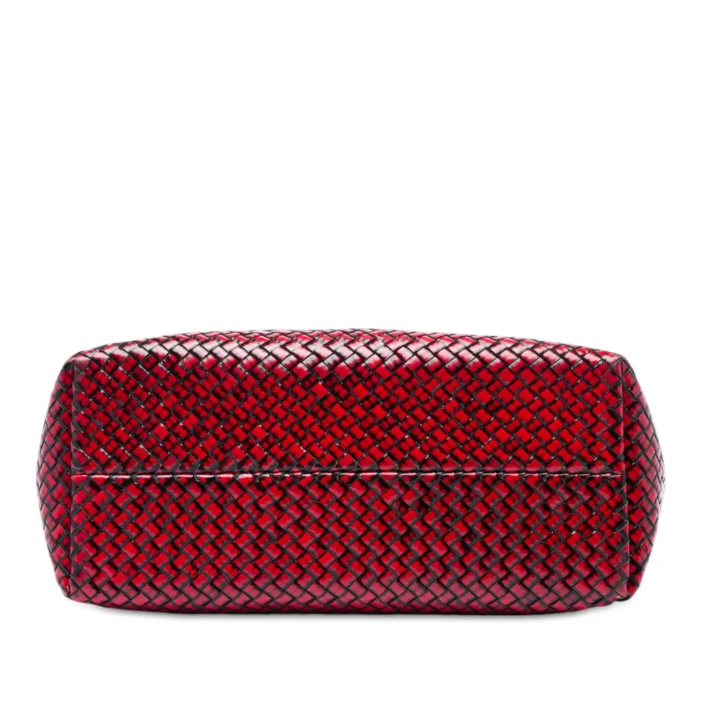 Bottega Veneta Limited Edition Medium Brushed Calfskin Intreccio Cabat Tote Red Leather Very good - Inside View