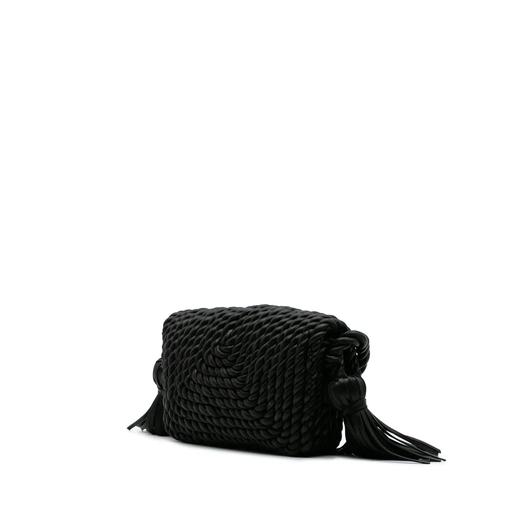 Bottega Veneta Lambskin Torchon Classic Tasseled Twisted Crossbody Black Leather Very good - Back View