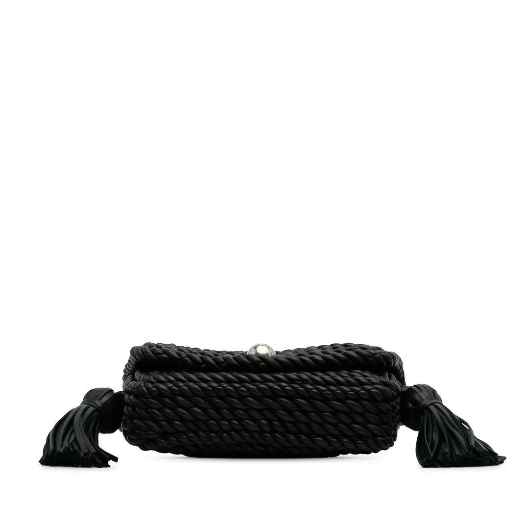 Bottega Veneta Lambskin Torchon Classic Tasseled Twisted Crossbody Black Leather Very good - Inside View