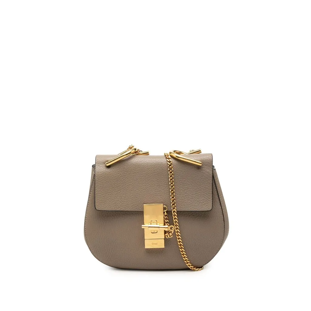 Chloé Mini Grained Lambskin Drew Crossbody Brown Leather Very good - Front View