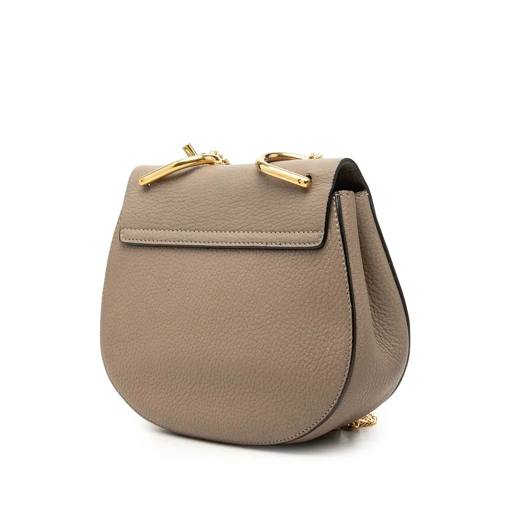Chloé Mini Grained Lambskin Drew Crossbody Brown Leather Very good - Back View