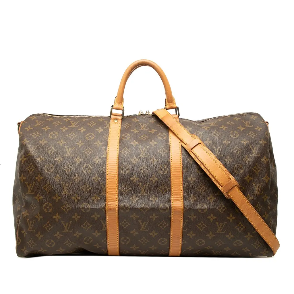 Louis Vuitton Monogram Keepall Bandouliere 55 Brown Canvas Good - Front View