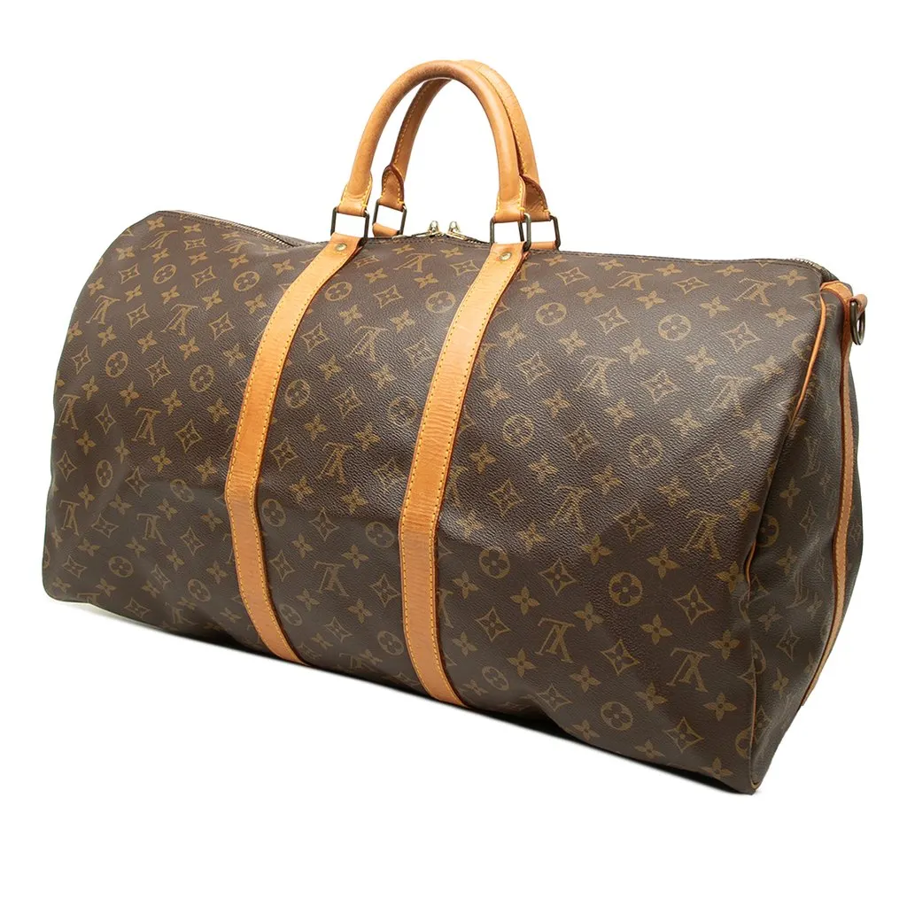 Louis Vuitton Monogram Keepall Bandouliere 55 Brown Canvas Good - Back View