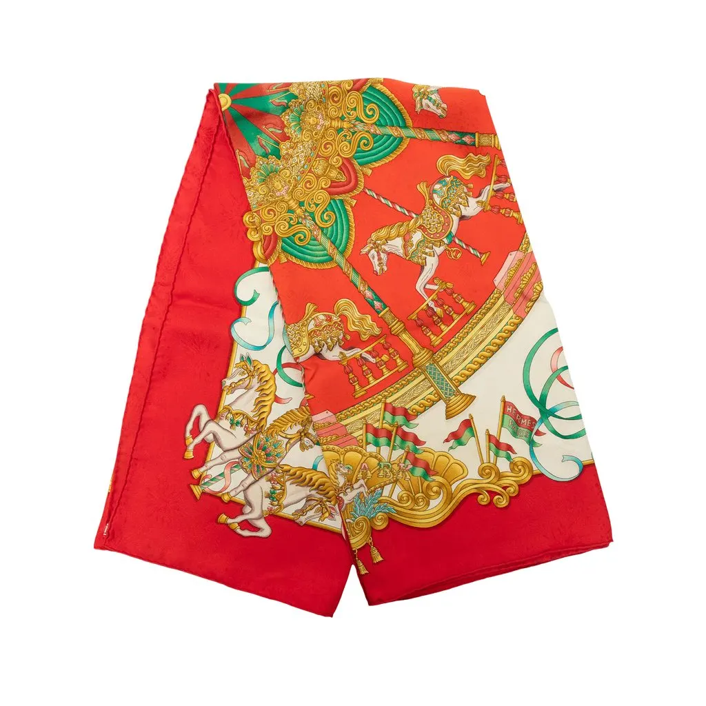 Hermès Luna Park Silk Scarf 90 Red Silk Very good - Front View