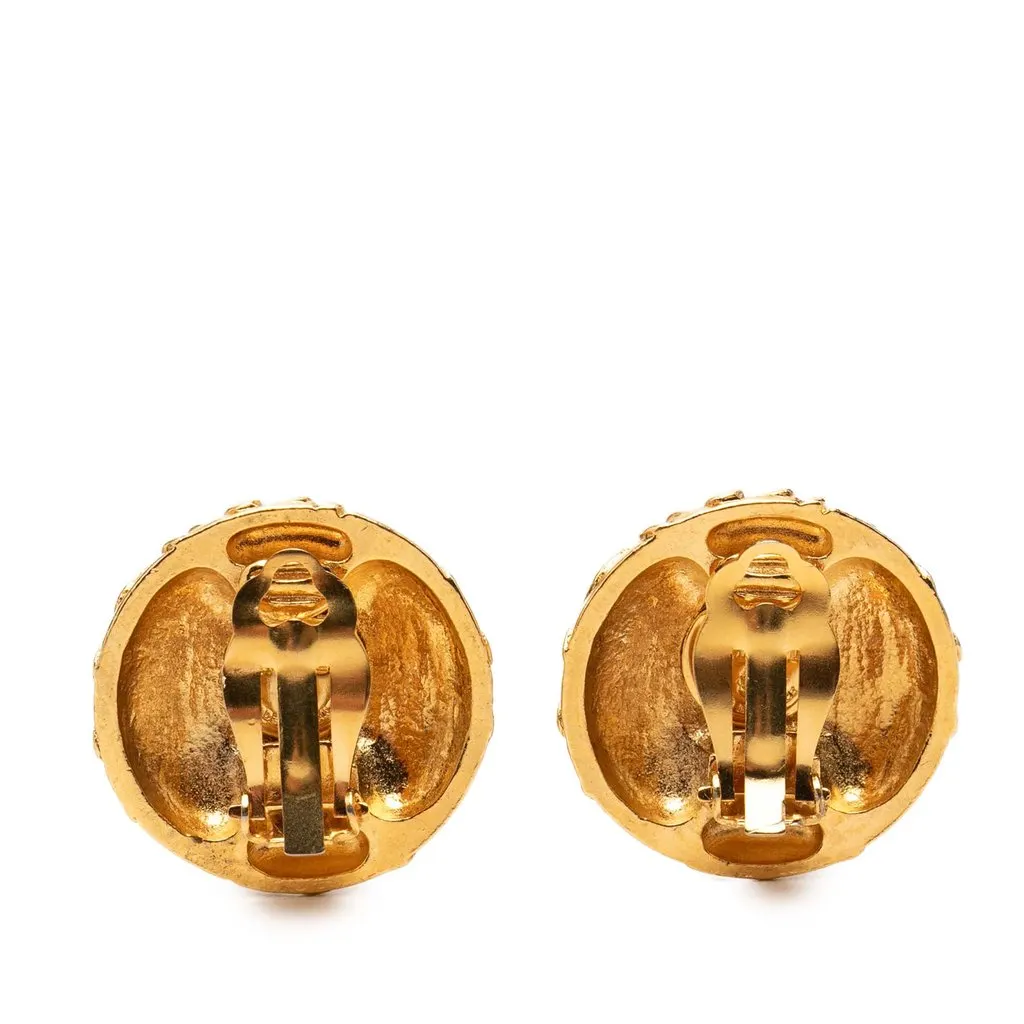 Chanel CC Gold Plated Round Clip On Earrings Gold Metal Very good - Back View