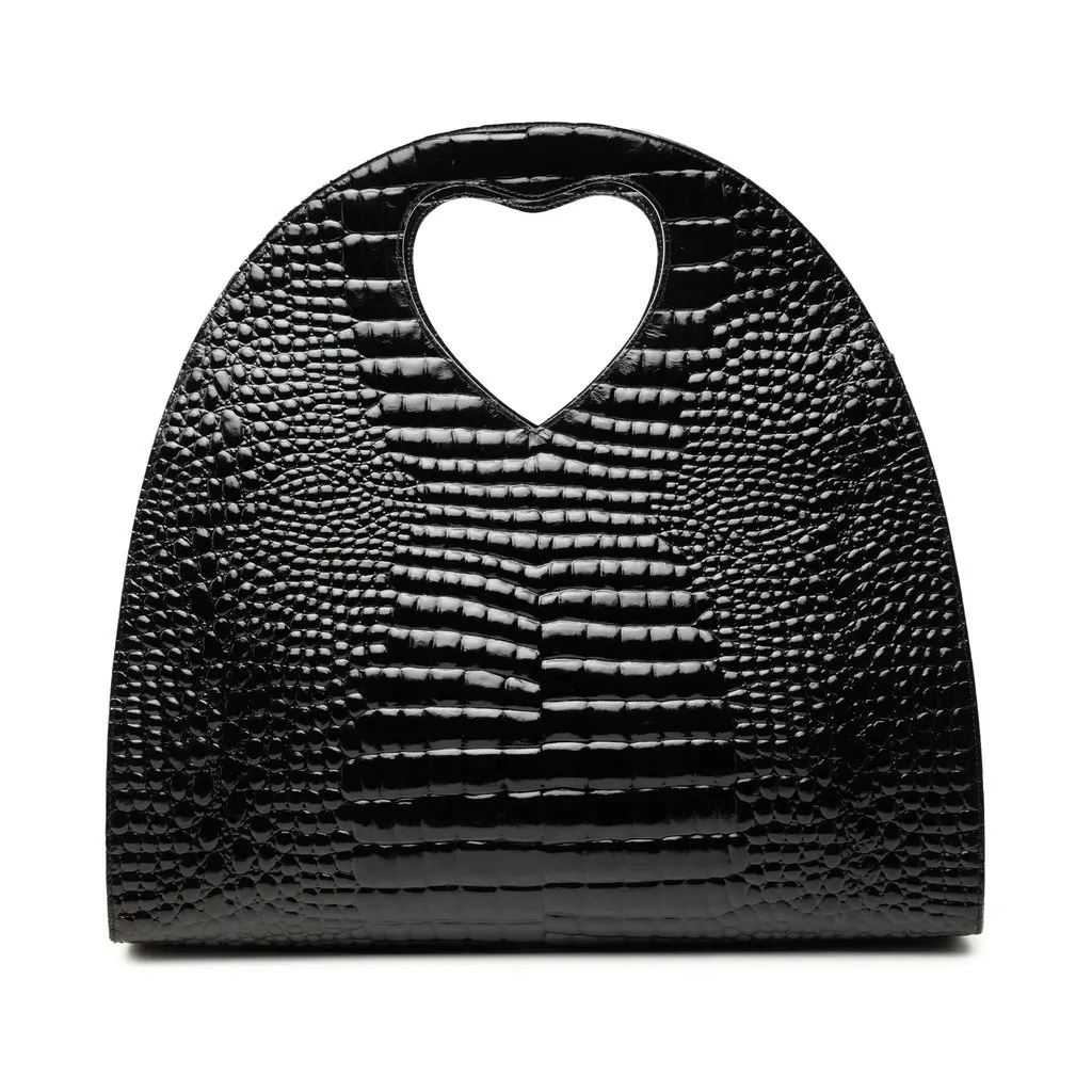 Saint Laurent Croc Embossed Patent Handbag Black Leather Very good - Front View