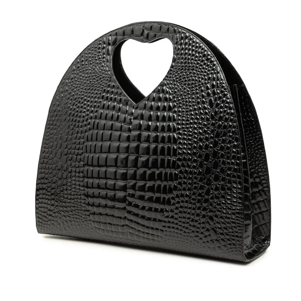 Saint Laurent Croc Embossed Patent Handbag Black Leather Very good - Back View