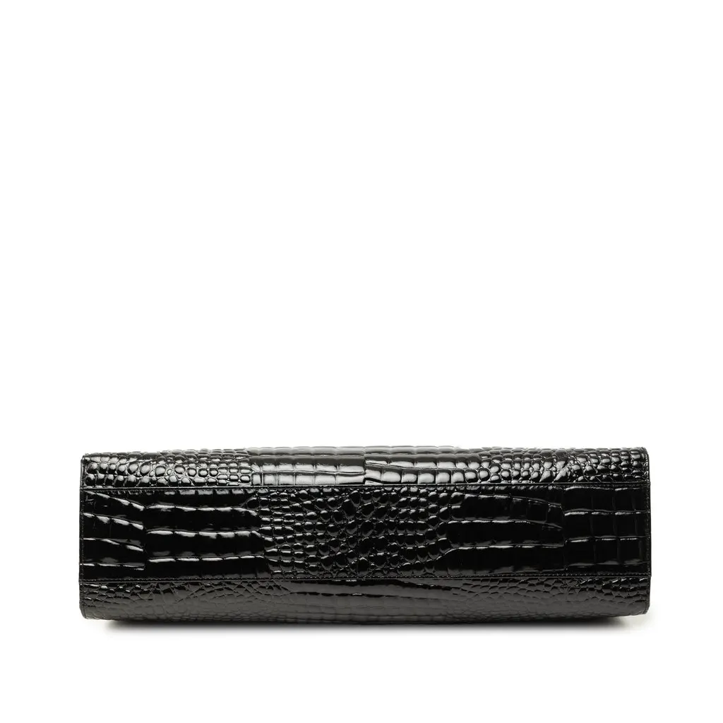 Saint Laurent Croc Embossed Patent Handbag Black Leather Very good - Inside View