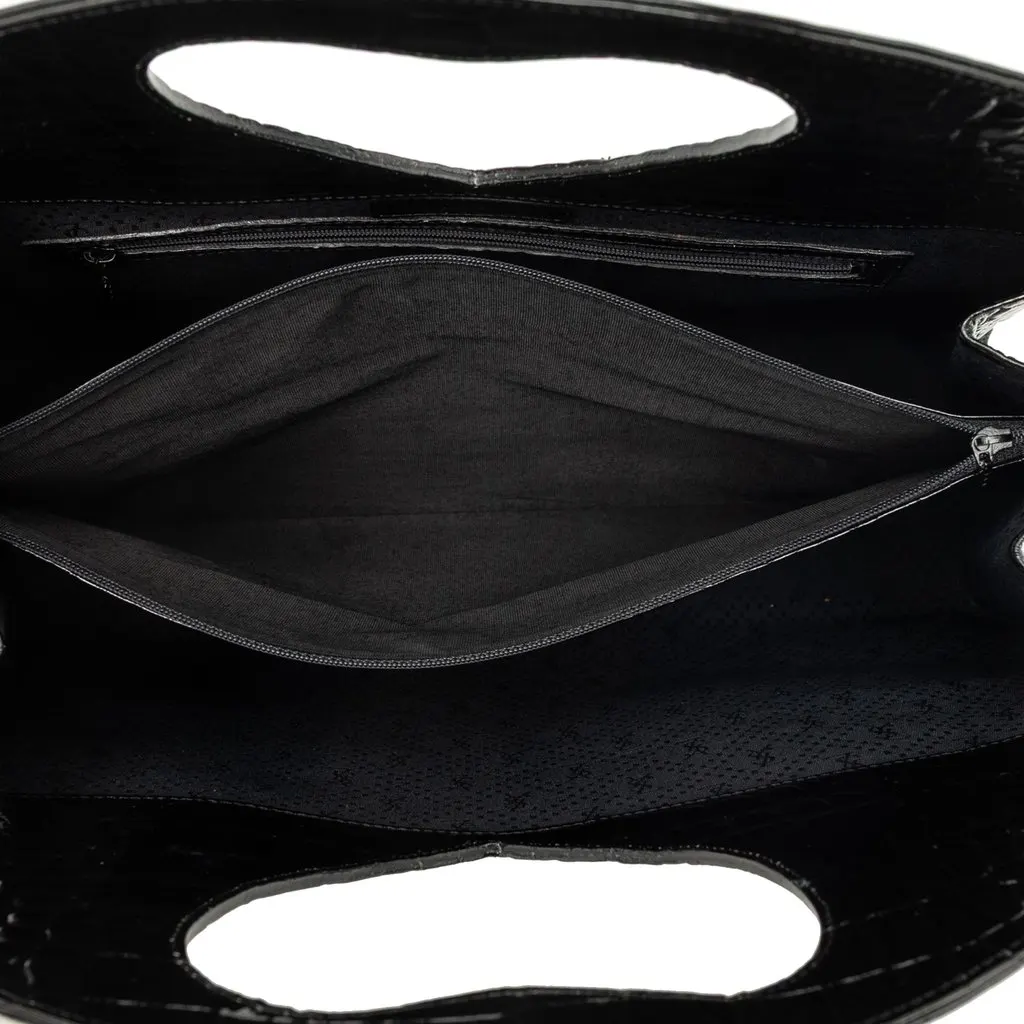 Saint Laurent Croc Embossed Patent Handbag Black Leather Very good - Model View
