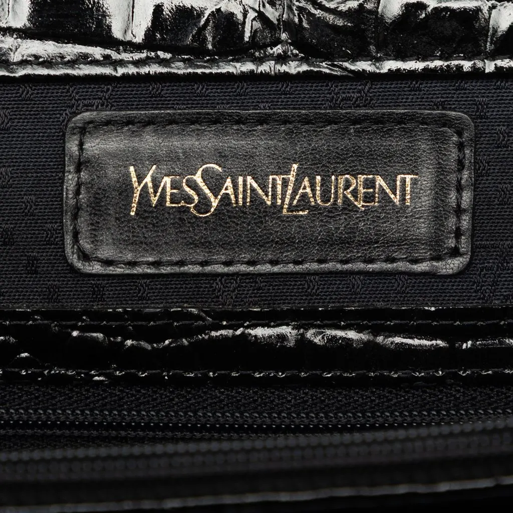 Saint Laurent Croc Embossed Patent Handbag Black Leather Very good - Box View