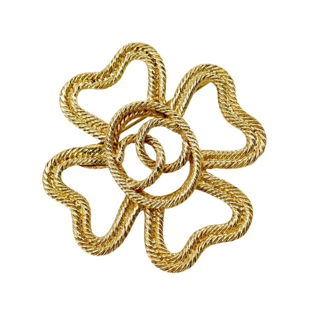 Chanel CC Gold Plated Clover Rope Brooch Gold Metal Very good - Front View