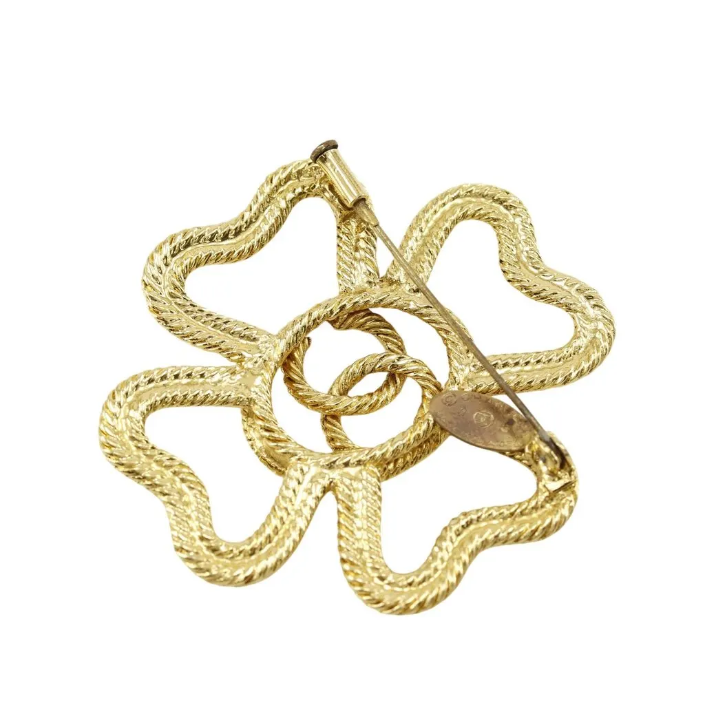 Chanel CC Gold Plated Clover Rope Brooch Gold Metal Very good - Back View