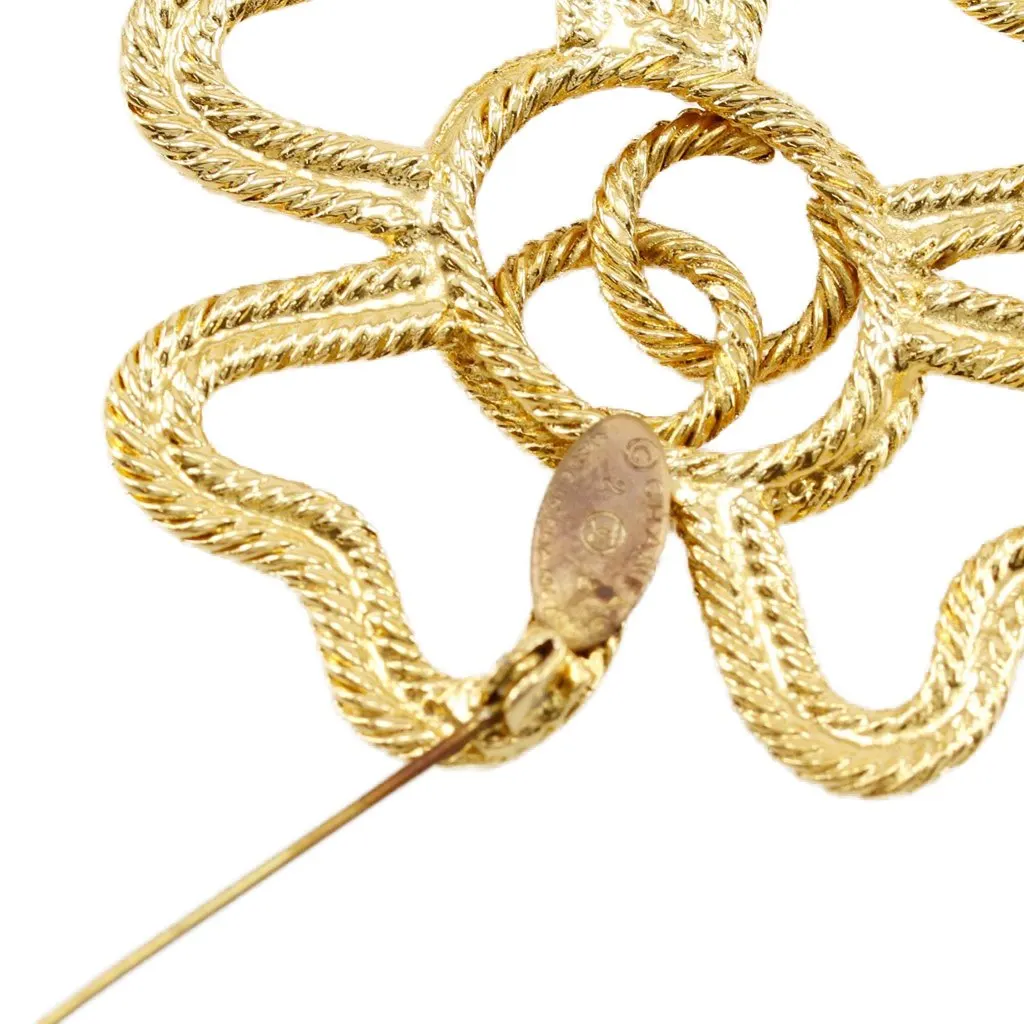 Chanel CC Gold Plated Clover Rope Brooch Gold Metal Very good - Inside View