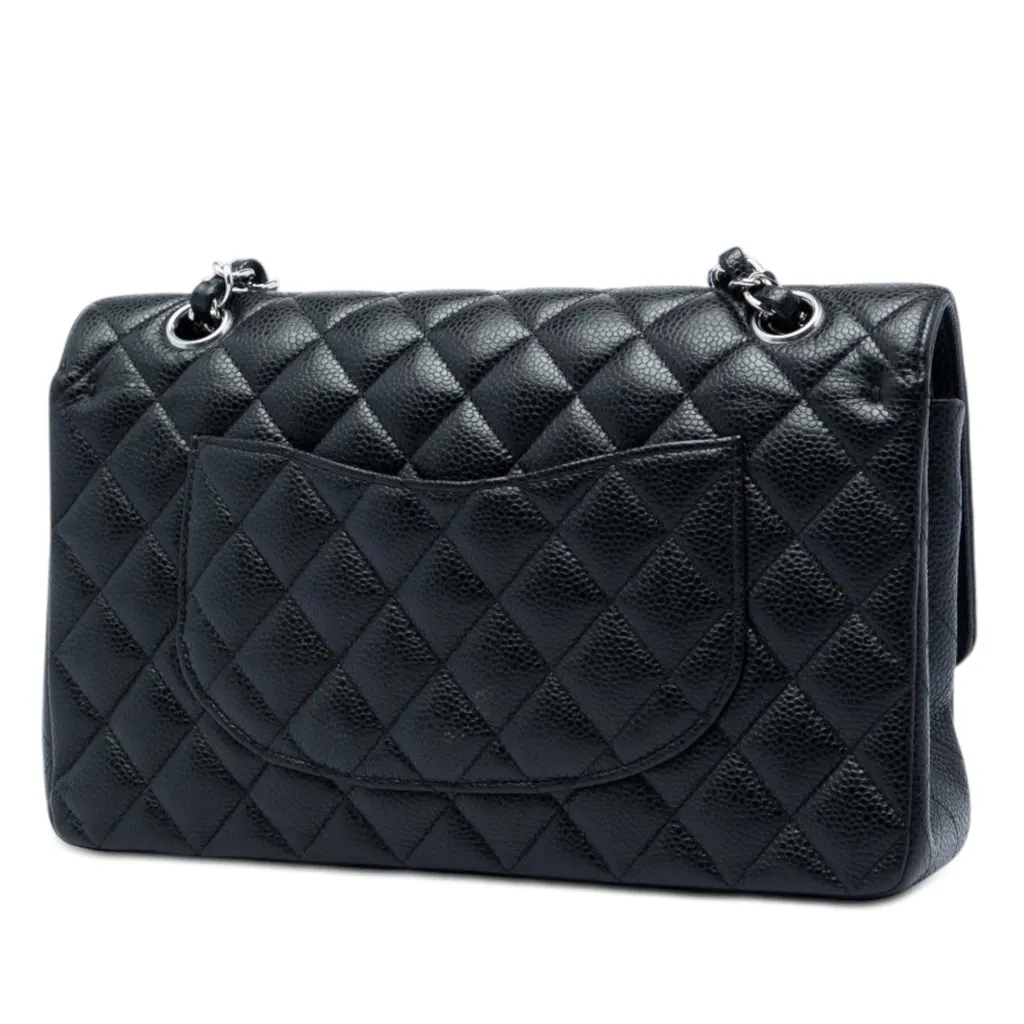 Chanel Medium Classic Caviar Double Flap Black Leather Very good - Back View