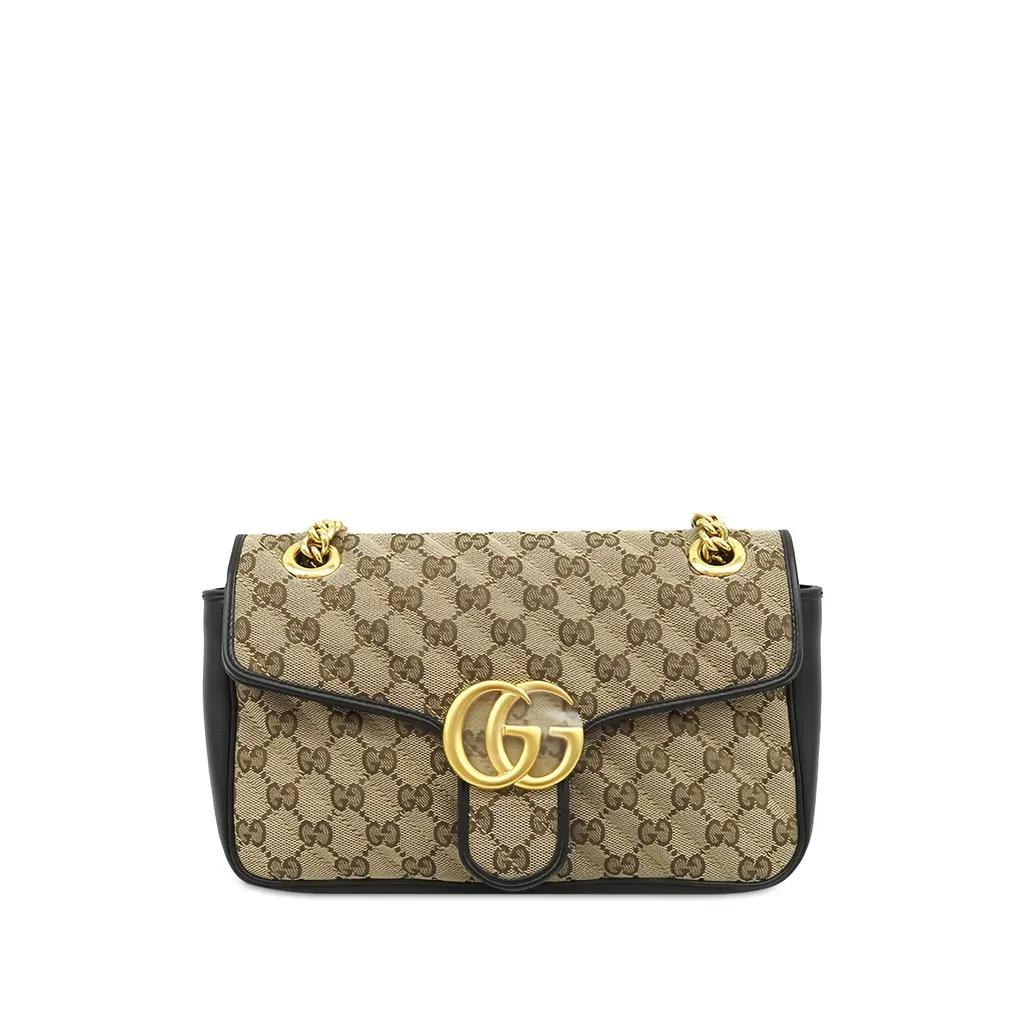 Gucci Large GG Marmont Matelasse Diagonal GG Canvas and Leather Shoulder Bag Beige Canvas Very good - Front View