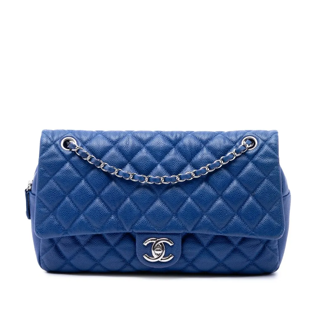 Chanel Jumbo Quilted Caviar Easy Flap Blue Leather Very good - Front View