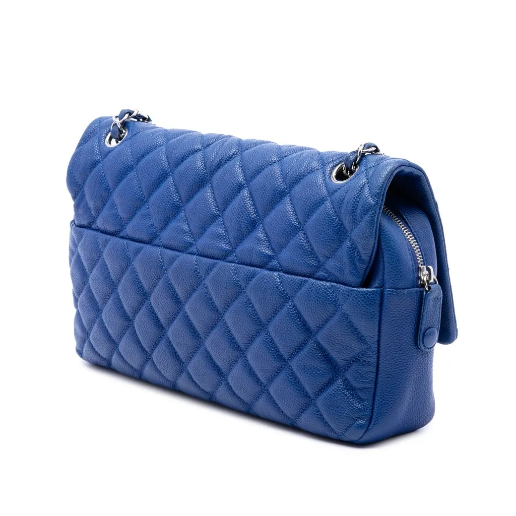 Chanel Jumbo Quilted Caviar Easy Flap Blue Leather Very good - Back View