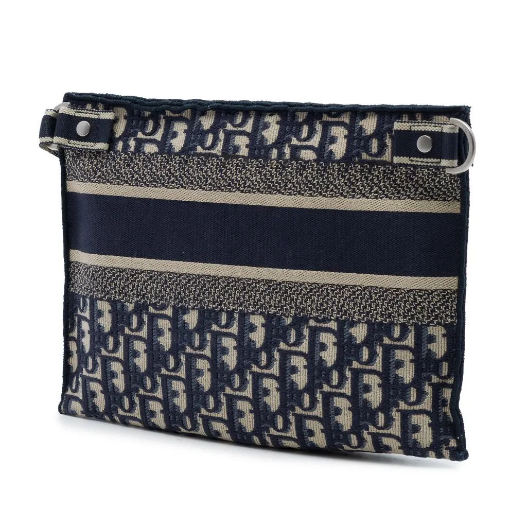 Dior Oblique Canvas Flat Crossbody Blue Canvas Good - Back View