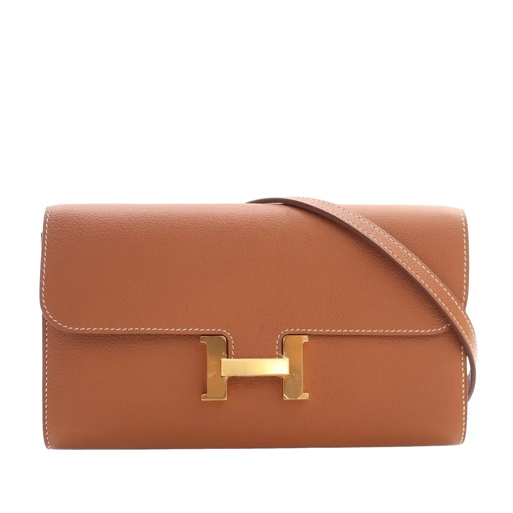 Hermès Evercolor Constance Wallet To Go Brown Leather Very good - Front View