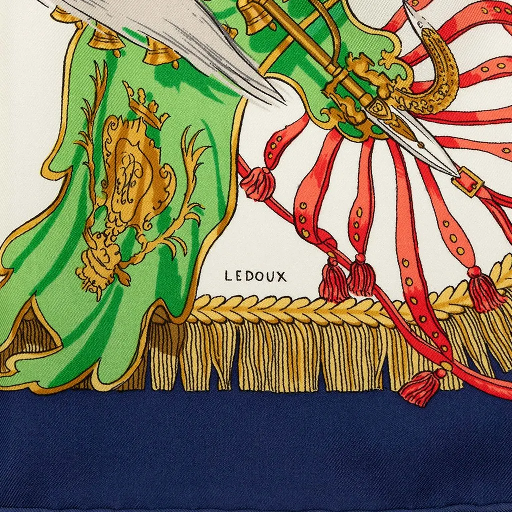 Hermès Caparacons de la France et de lInde Silk Scarf 90 White Silk Never worn - Box View