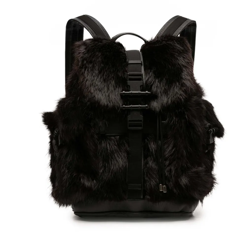 Givenchy Leather and Fur Obsedia Backpack Black Very good - Front View