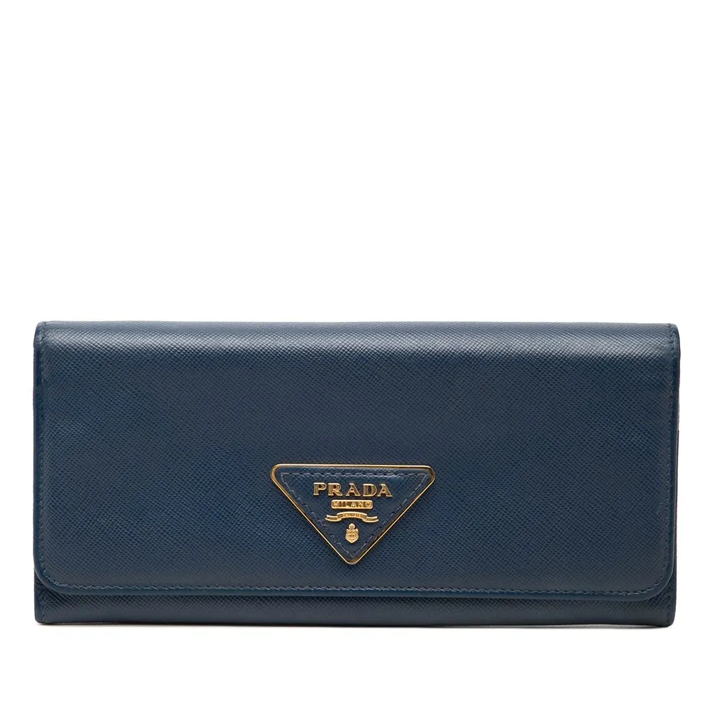Prada Saffiano Lux Continental Wallet Blue Leather Very good - Front View