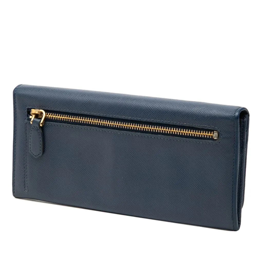 Prada Saffiano Lux Continental Wallet Blue Leather Very good - Back View
