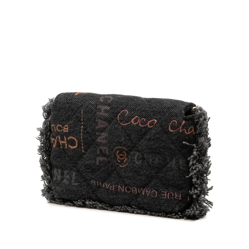 Chanel Fringe Denim Mood Clutch with Chain Black Denim Good - Back View