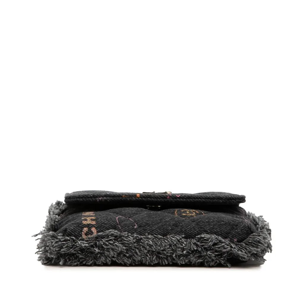 Chanel Fringe Denim Mood Clutch with Chain Black Denim Good - Inside View