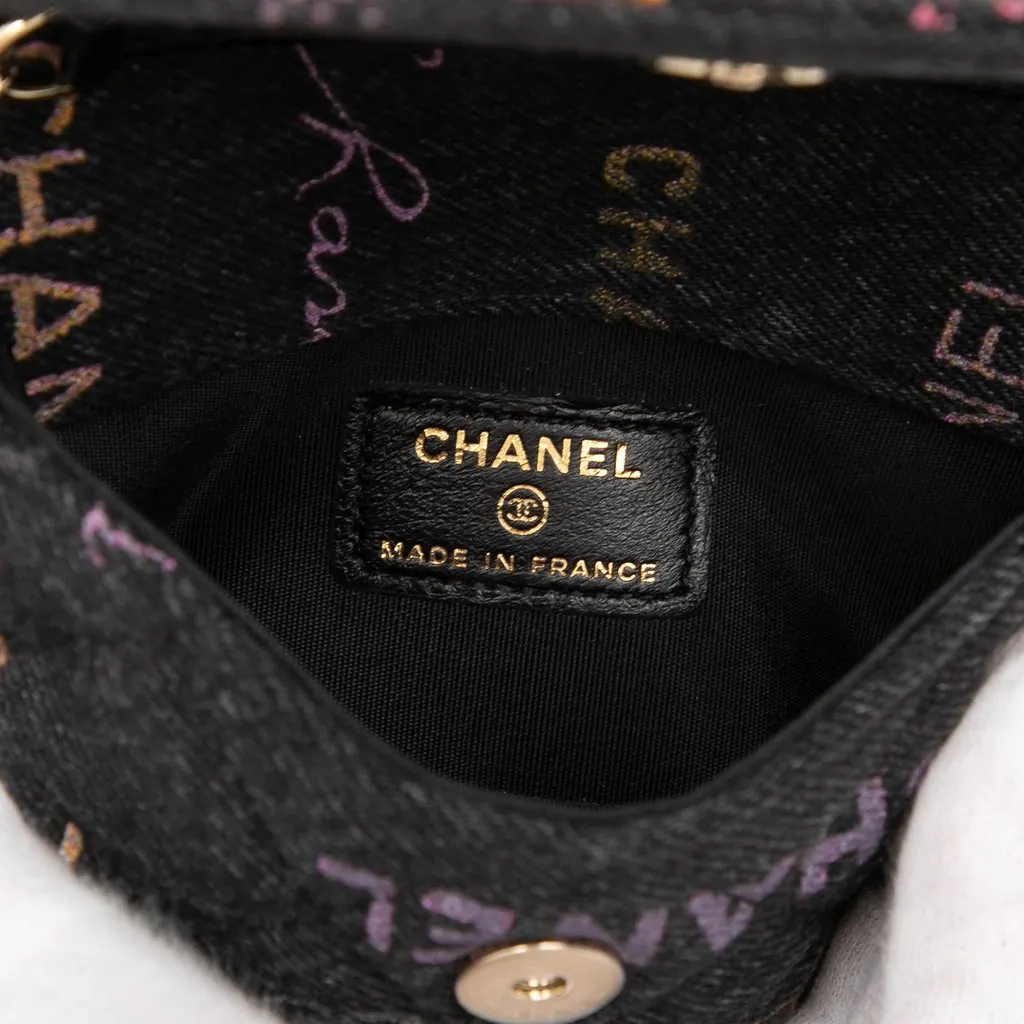 Chanel Fringe Denim Mood Clutch with Chain Black Denim Good - Box View