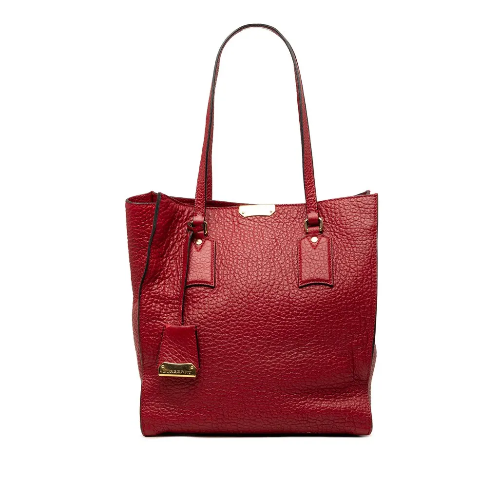 Burberry Grained Calfskin Heritage Woodbury Tote Red Leather Very good - Front View