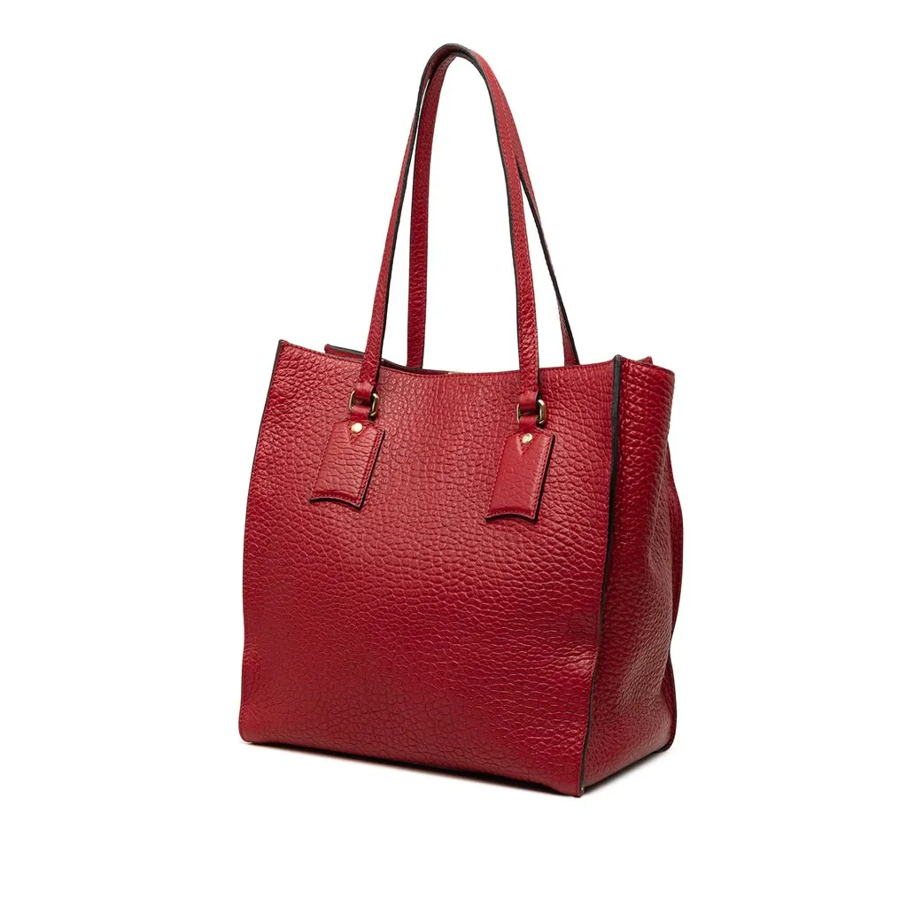 Burberry Grained Calfskin Heritage Woodbury Tote Red Leather Very good - Back View