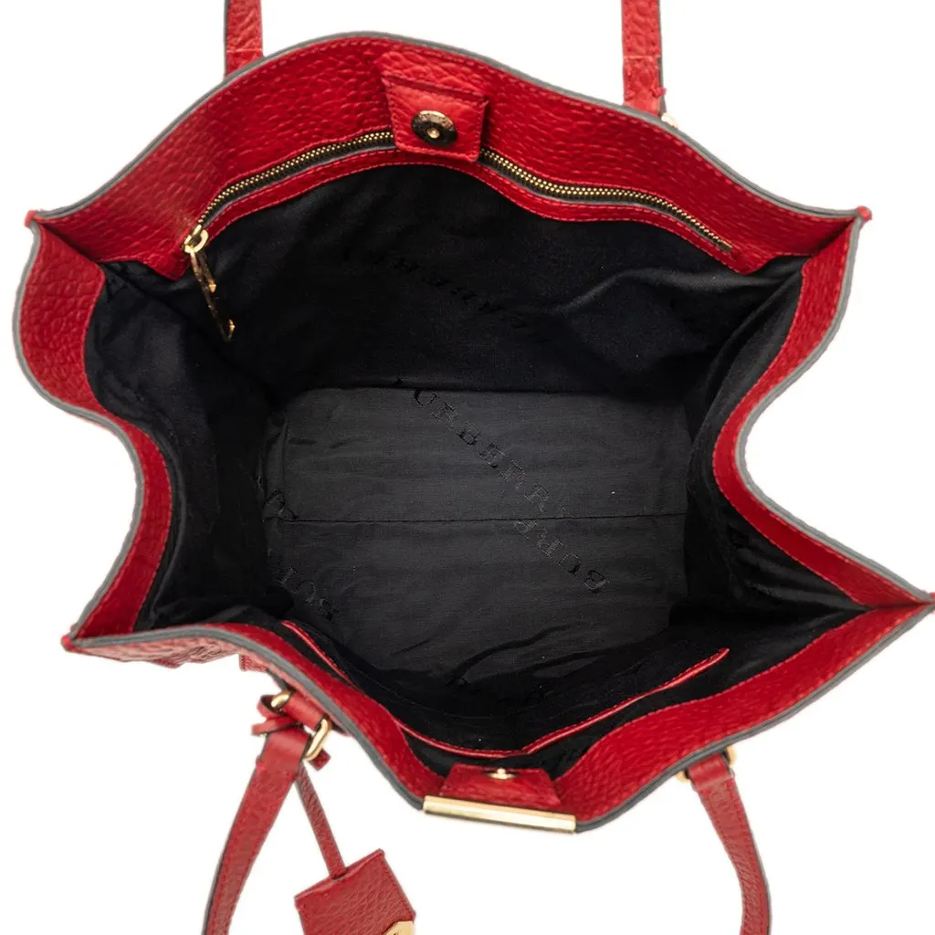 Burberry Grained Calfskin Heritage Woodbury Tote Red Leather Very good - Model View